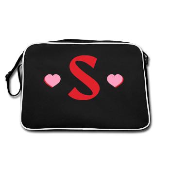 Letters s red hearts - Retro Bag - black/white - Back