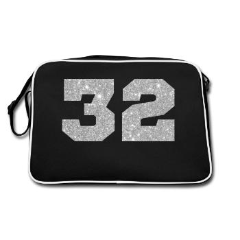 Number 32 Silver Glitter - 32nd Anniversary - Retro Bag - black/white - Back