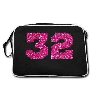 Number 32 Pink Glitter - 32nd Anniversary - Retro Bag - black/white - Back