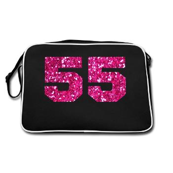 Nummer 55 Pink Glitter - 55-jähriges Jubiläum - Retro Tasche - Schwarz/Weiß - Hinten