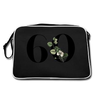 Nummer 60 Blumengrün - 60. Geburtstag Blumen - Retro Tasche - Schwarz/Weiß - Hinten