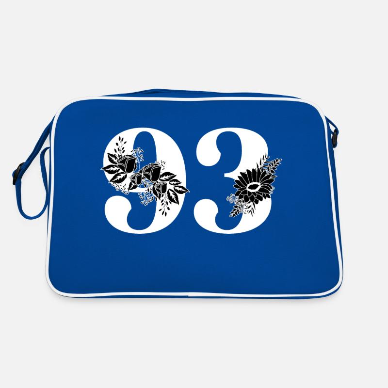 Nummer 93 Schwarze Blumen - 93. Blumengeburtstag Retro Tasche