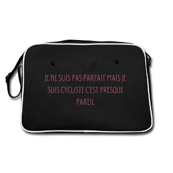 nicht perfekt, aber Radfahrer, Radfahren, Radfahren - Retro Tasche - Schwarz/Weiß - Hinten