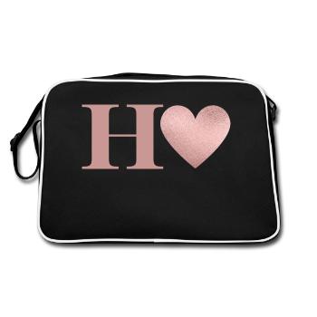 Letter h heart rose gold - Retro Bag - black/white - Back