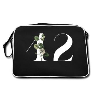 Nummer 42 Blumengrün - 42. Blumengeburtstag - Retro Tasche - Schwarz/Weiß - Hinten