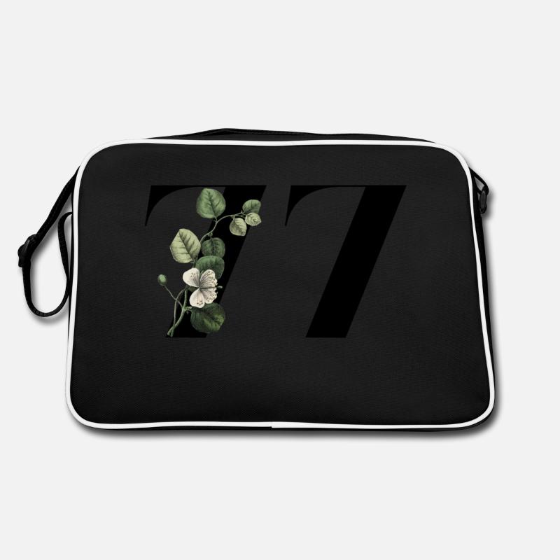 Nummer 77 Blumengrün - 77. Blumengeburtstag - Retro Tasche - Schwarz/Weiß