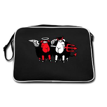 2 Sheep Angel Devil Satan Hell Evil Heaven Good - Retro Bag - black/white - Back