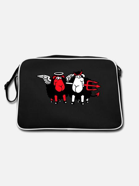 2 Sheep Angel Devil Satan Hell Evil Heaven Good - Retro Bag - black/white - Back