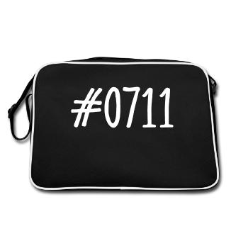 #0711 Hashtag 0711 Vorwahl Stuttgart Neckar - Retro Tasche - Schwarz/Weiß - Hinten