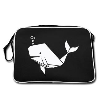 Wal Polygon – Minimalistisches Meerestier Design - Retro Tasche - Schwarz/Weiß - Hinten