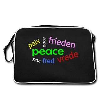 Frieden Wortwolke - Retro Tasche - Schwarz/Weiß - Hinten