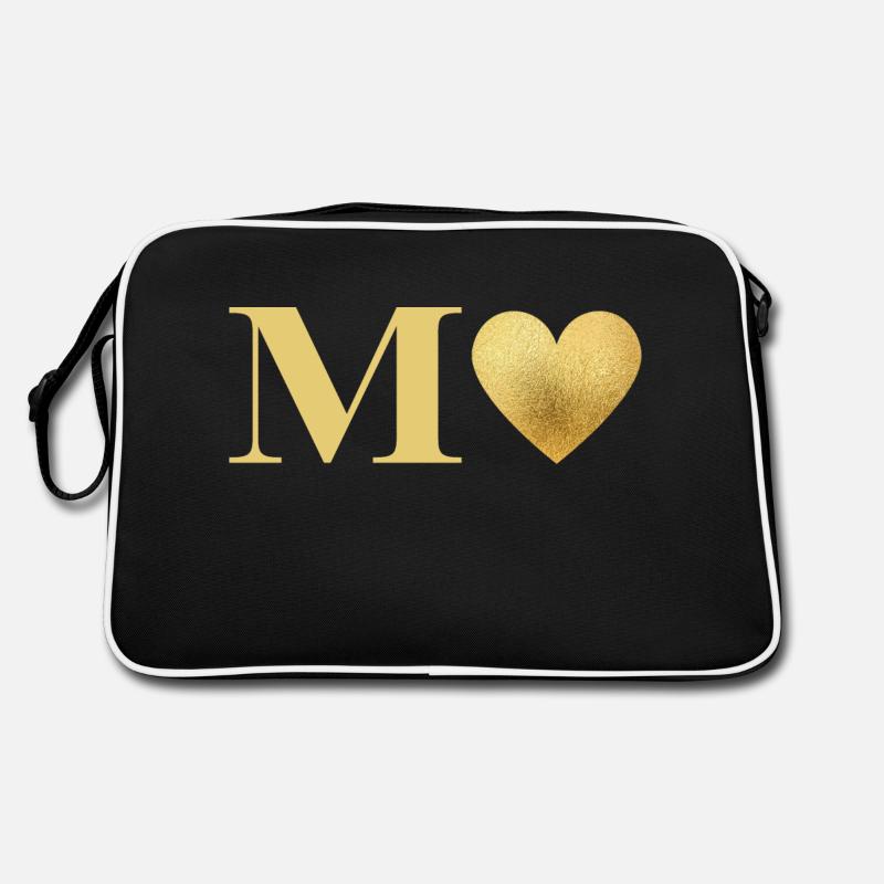 Buchstabe m goldenes Herz Retro Tasche