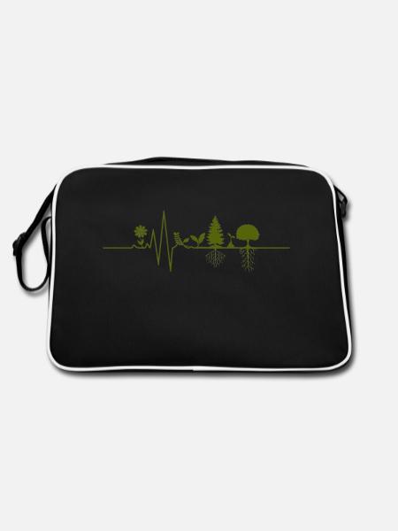 Natur - Herzschlag - Retro Tasche - Schwarz/Weiß