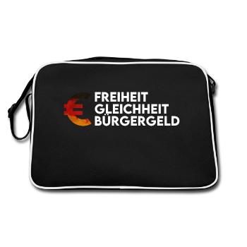 T-Shirt Bürgergeld-Freiheit Gleichheit Bürgergeld - Retro Tasche - Schwarz/Weiß - Hinten