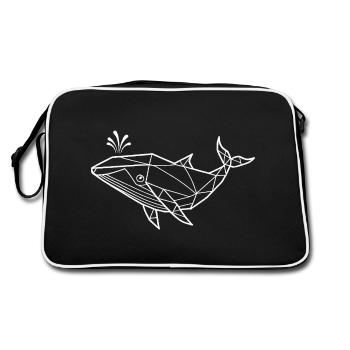 Wal Polygon – Minimalistisches Meerestier Design - Retro Tasche - Schwarz/Weiß - Hinten