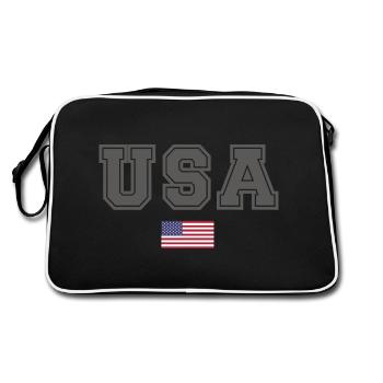 TEAM USA amerikanische Flagge Fahne unter Schrift - Retro Tasche - Schwarz/Weiß - Hinten