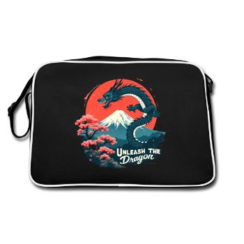 Dragon japonais au mont Fuji avec fleurs de cerisier - Sac Retro - noir/blanc - Dos
