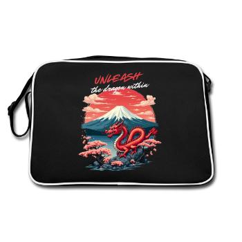 Dragon japonais au mont Fuji avec fleurs de cerisier - Sac Retro - noir/blanc - Dos