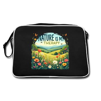 Nature is my Therapy - Blumenwiese - Retro Tasche - Schwarz/Weiß - Hinten