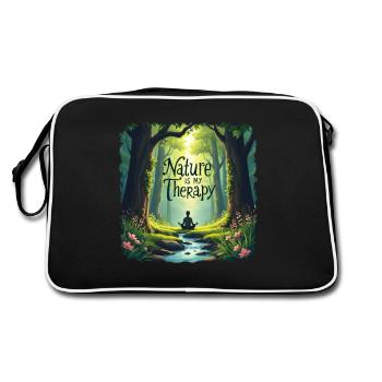 Nature is my Therapy - Meditation im Wald - Retro Tasche - Schwarz/Weiß - Hinten