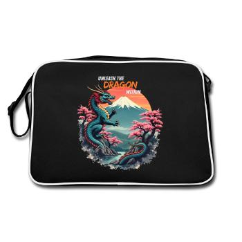 Dragon japonais au mont Fuji avec fleurs de cerisier - Sac Retro - noir/blanc - Dos
