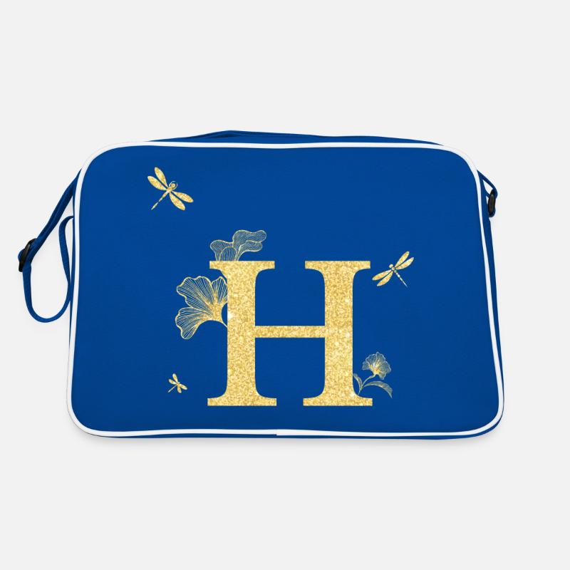 Buchstabe h Glitzer goldene Libelle - Geschenkidee Retro Tasche