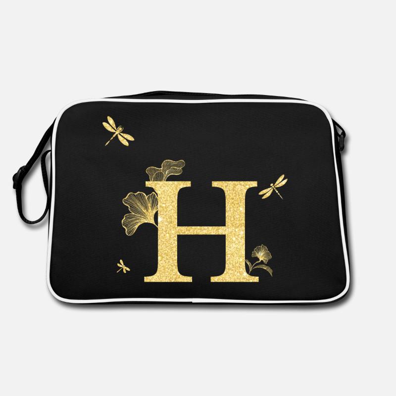 Buchstabe h Glitzer goldene Libelle - Geschenkidee Retro Tasche