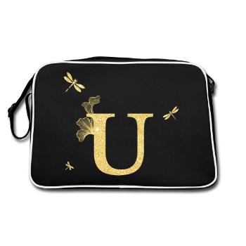 Lettre u paillettes doré libellule - idée cadeau - Sac Retro - noir/blanc - Dos