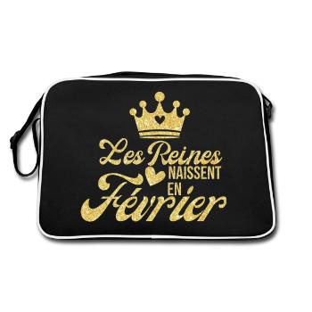 Königinnen werden im Februar geboren goldener Glitzer - Retro Tasche - Schwarz/Weiß - Hinten