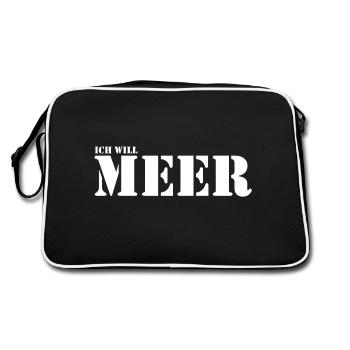 Ich will Meer - Weisser Aufdruck - Retro Tasche - Schwarz/Weiß - Hinten