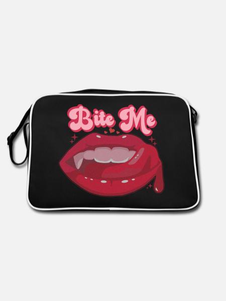 sexy groovy Halloween Design- Vampirzähne - Retro Tasche - Schwarz/Weiß - Hinten