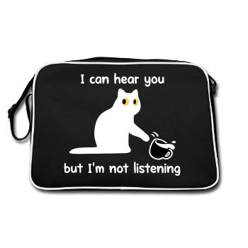 Lustige Katze, ich kann dich hören, aber ich höre nicht zu - Retro Tasche - Schwarz/Weiß - Hinten