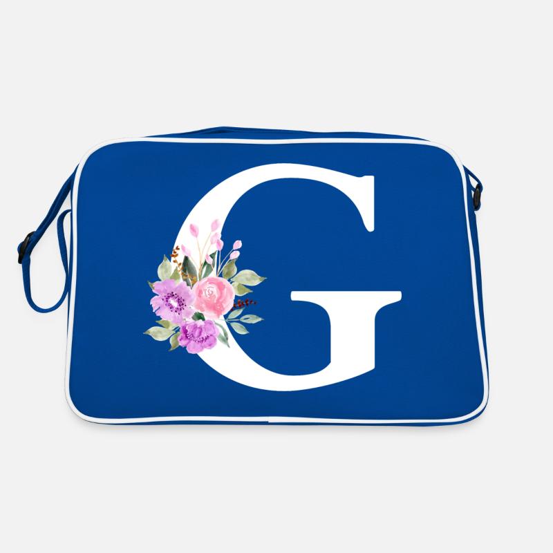 Lila Blumenbuchstabe g Retro Tasche