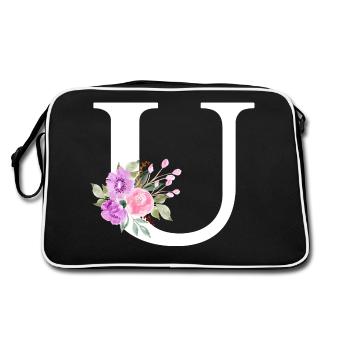 Lila Blumenbuchstabe u - Retro Tasche - Schwarz/Weiß - Hinten