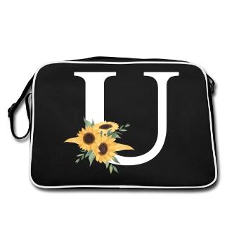 Buchstabe u blumige Sonnenblume - Retro Tasche - Schwarz/Weiß - Hinten