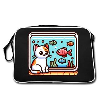 Cute Kitty looking at Fish in Aquarium - Retro Bag - black/white - Back