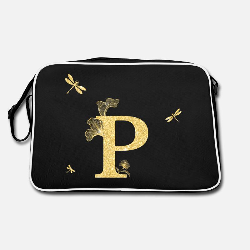 Buchstabe p Gold Glitzer Libelle - Geschenkidee Retro Tasche