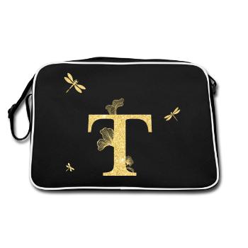 Lettre t paillettes doré libellule - idée cadeau - Sac Retro - noir/blanc - Dos