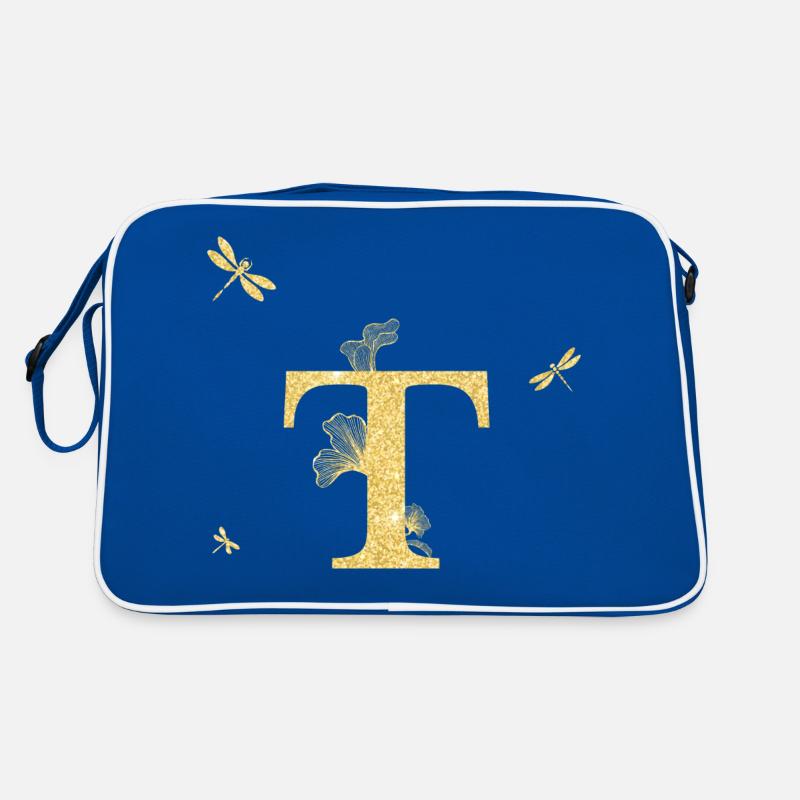 Buchstabe t Goldene Glitzerlibelle - Geschenkidee Retro Tasche