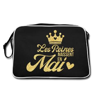 Königinnen werden im Mai mit goldenem Glitzer geboren - Retro Tasche - Schwarz/Weiß - Hinten