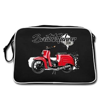 Schwalbe (red / two-stroke rider) // Illustration - Retro Bag - black/white - Back