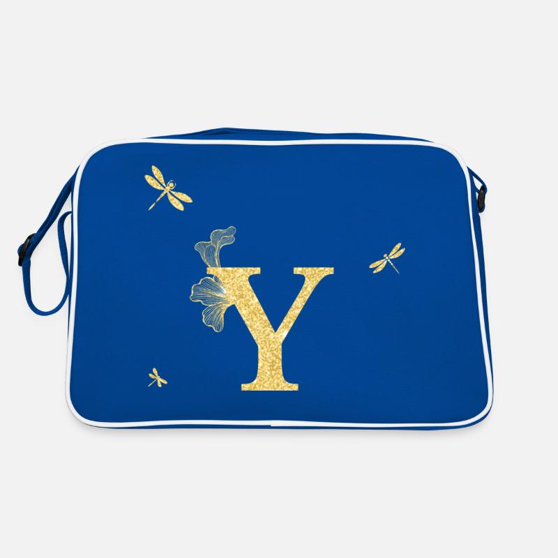 Buchstabe y Goldene Glitzerlibelle - Geschenkidee Retro Tasche