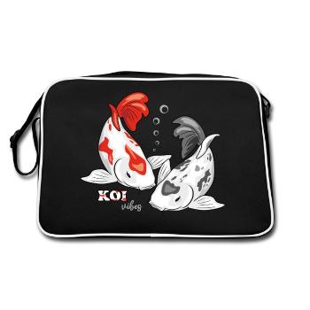 Zwei Koi-Fische. Koi-Vibes - Retro Tasche - Schwarz/Weiß - Hinten