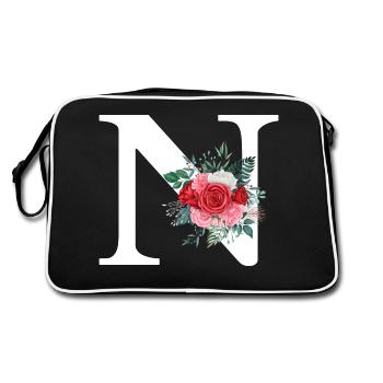 Roter Blumenbuchstabe N - Retro Tasche - Schwarz/Weiß - Hinten