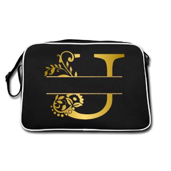 Personalized floral gold u letter - gift idea - Retro Bag - black/white - Back