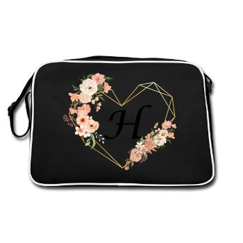 Letter h floral golden heart - Retro Bag - black/white - Back