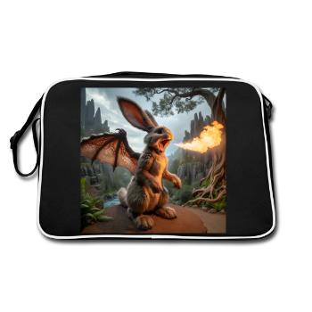 Feuerspeiender Hase Drache #17 - Retro Tasche - Schwarz/Weiß - Hinten