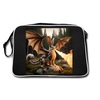 Feuerspeiender Hase Drache #16 - Retro Tasche - Schwarz/Weiß - Hinten