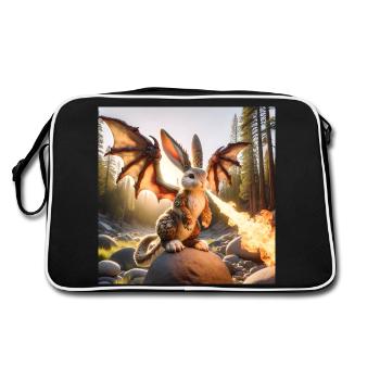 Feuerspeiender Hase Drache #12 - Retro Tasche - Schwarz/Weiß - Hinten