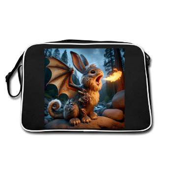 Feuerspeiender Hase Drache #18 - Retro Tasche - Schwarz/Weiß - Hinten